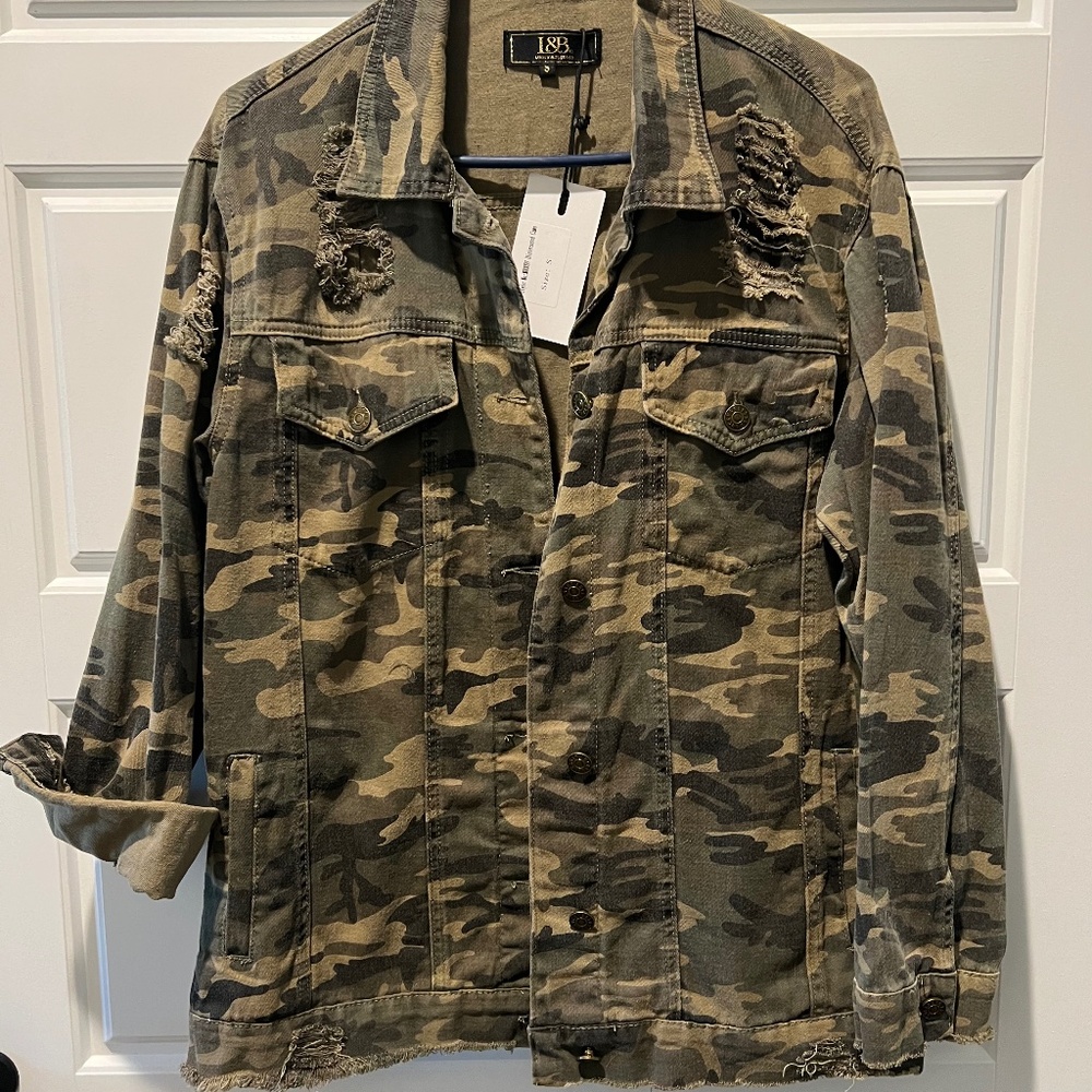 Camo distressed denim jacket from Lucky & Blessed